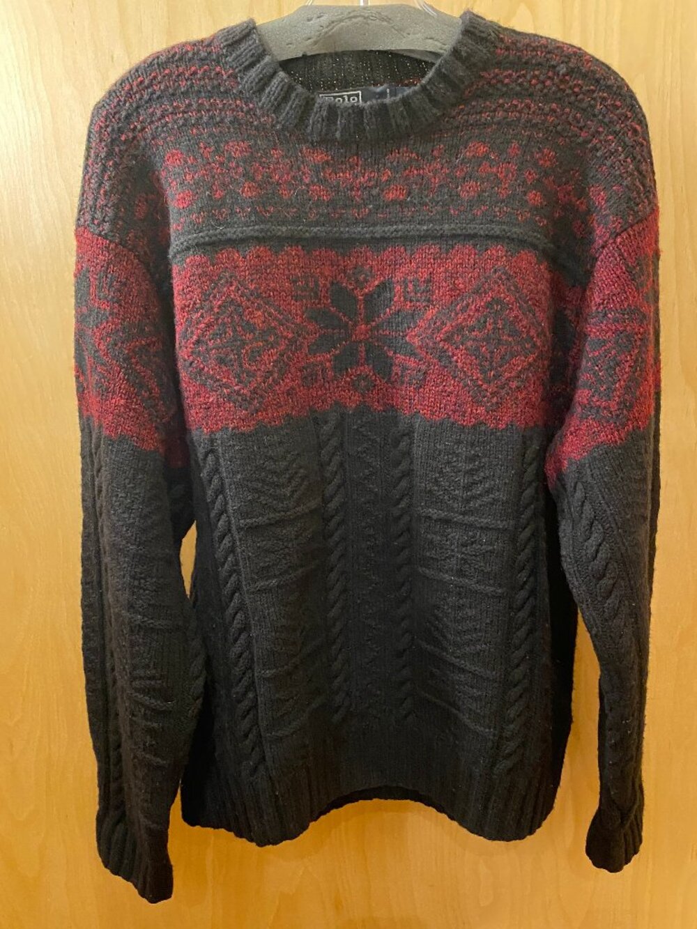 Mens Vintage Polo Ralph Lauren Handknit Wool Snowflake Sweater - Size Med